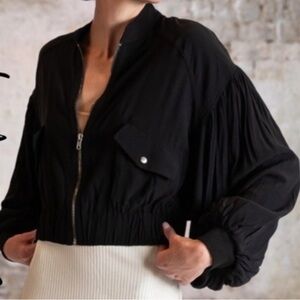 Free People On Pointe Black Bomber Jacket